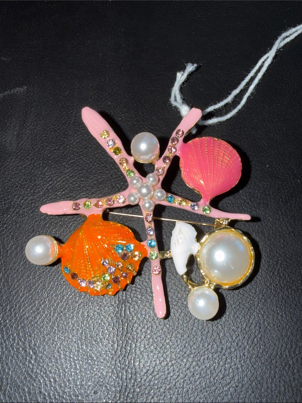 Seashell & Starfish Statement Brooch - Pink, Orange, Gold Accents